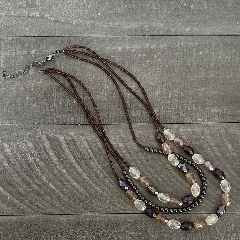 Vintage Multi-Strand Brown and Gold Necklace